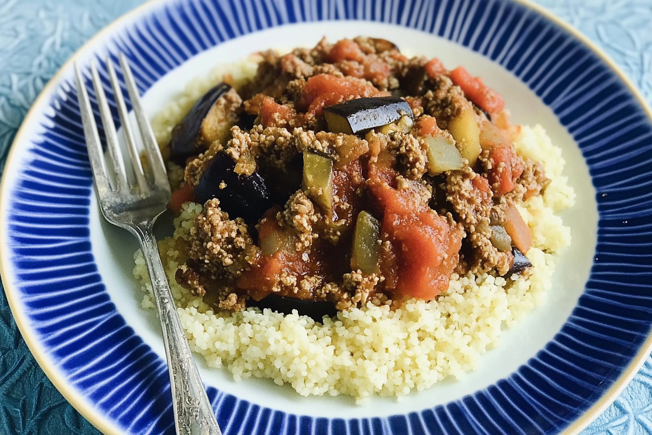 Boeuf haché, aubergines et couscous