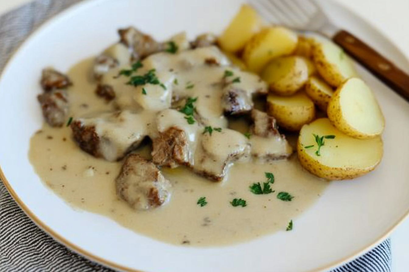 Boeuf sauce aux amandes et pommes de terre