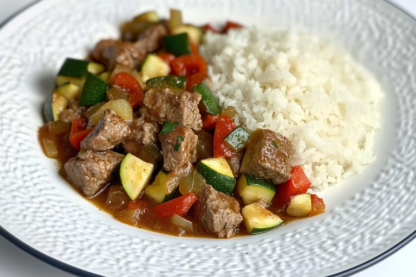 Boeuf sauté aux courgettes et poivrons