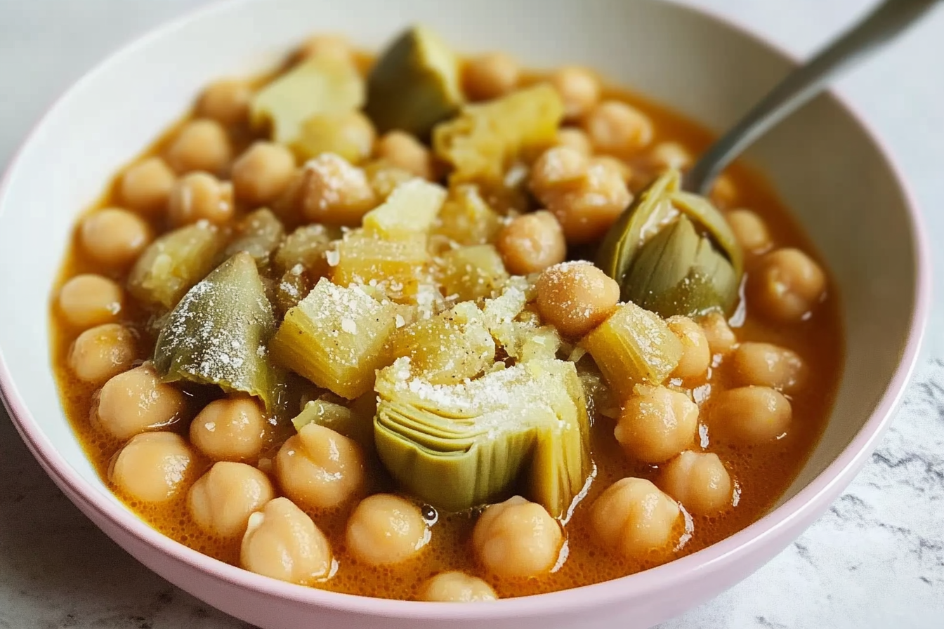 Garbanzos aux artichauts en sauce