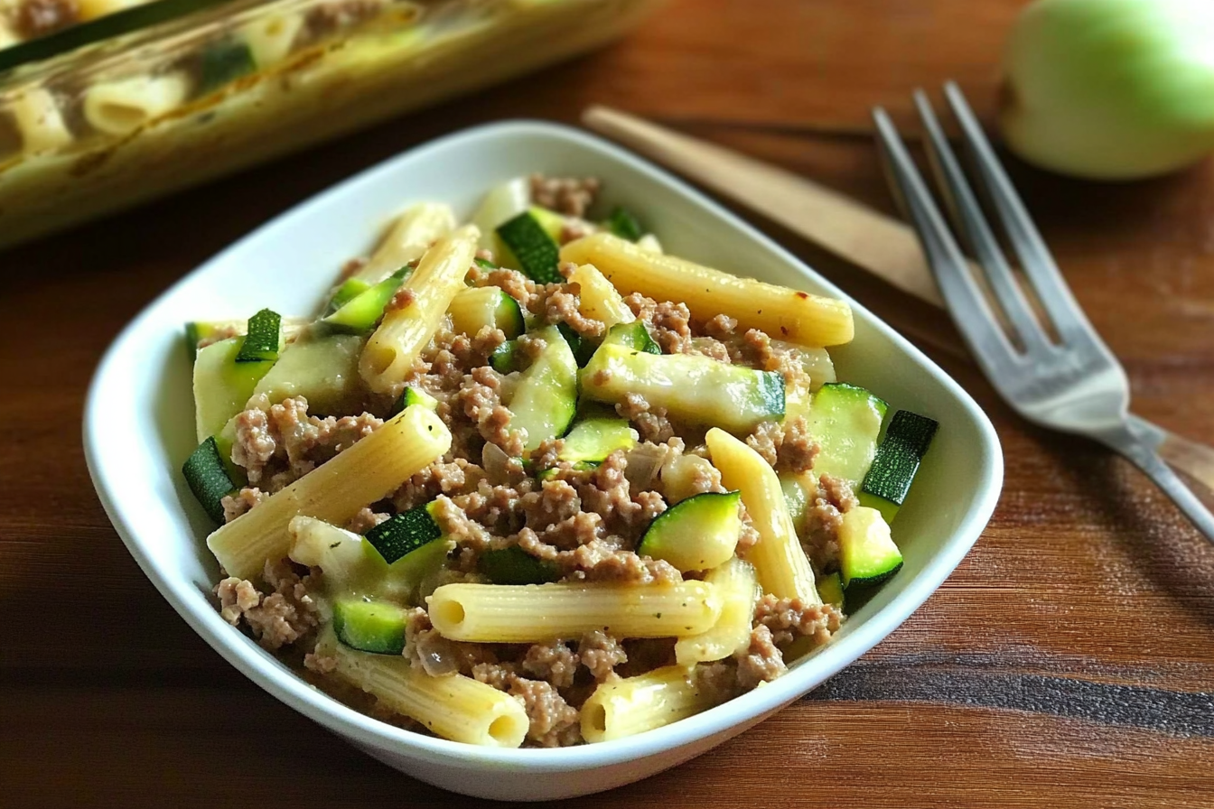 Macaroni au courgette et viande