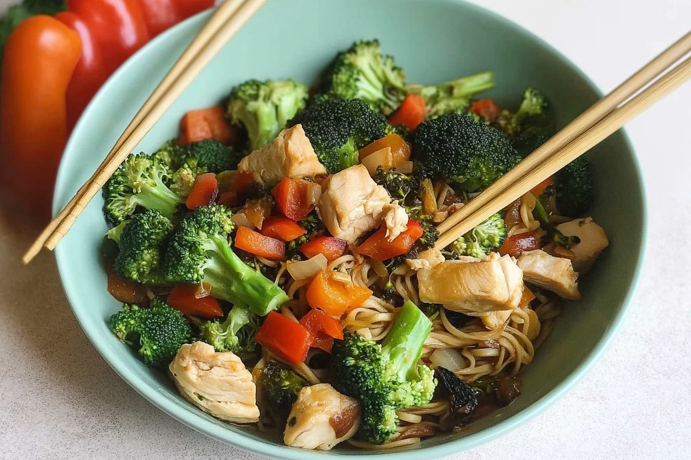 Noodles au poulet et brocoli