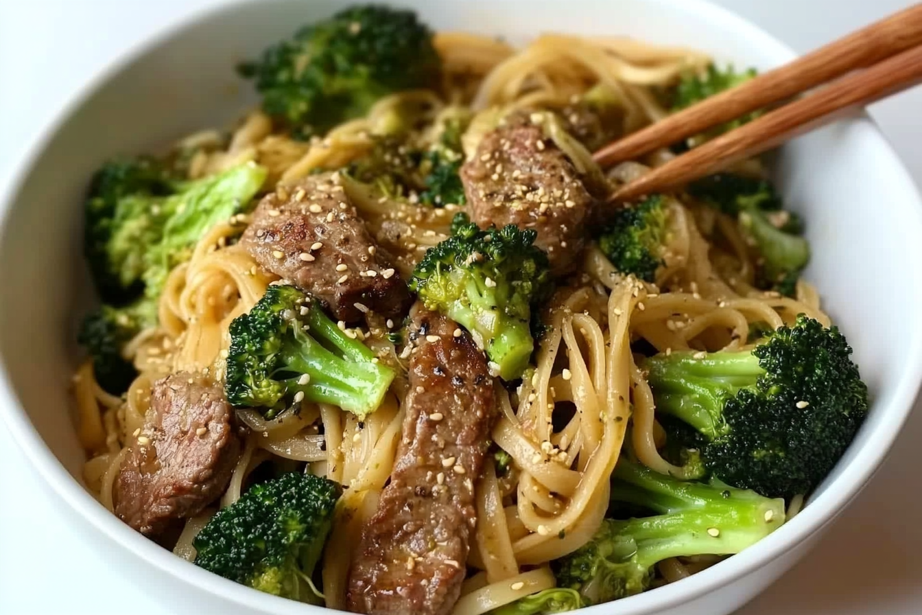 Nouilles au brocoli et viande