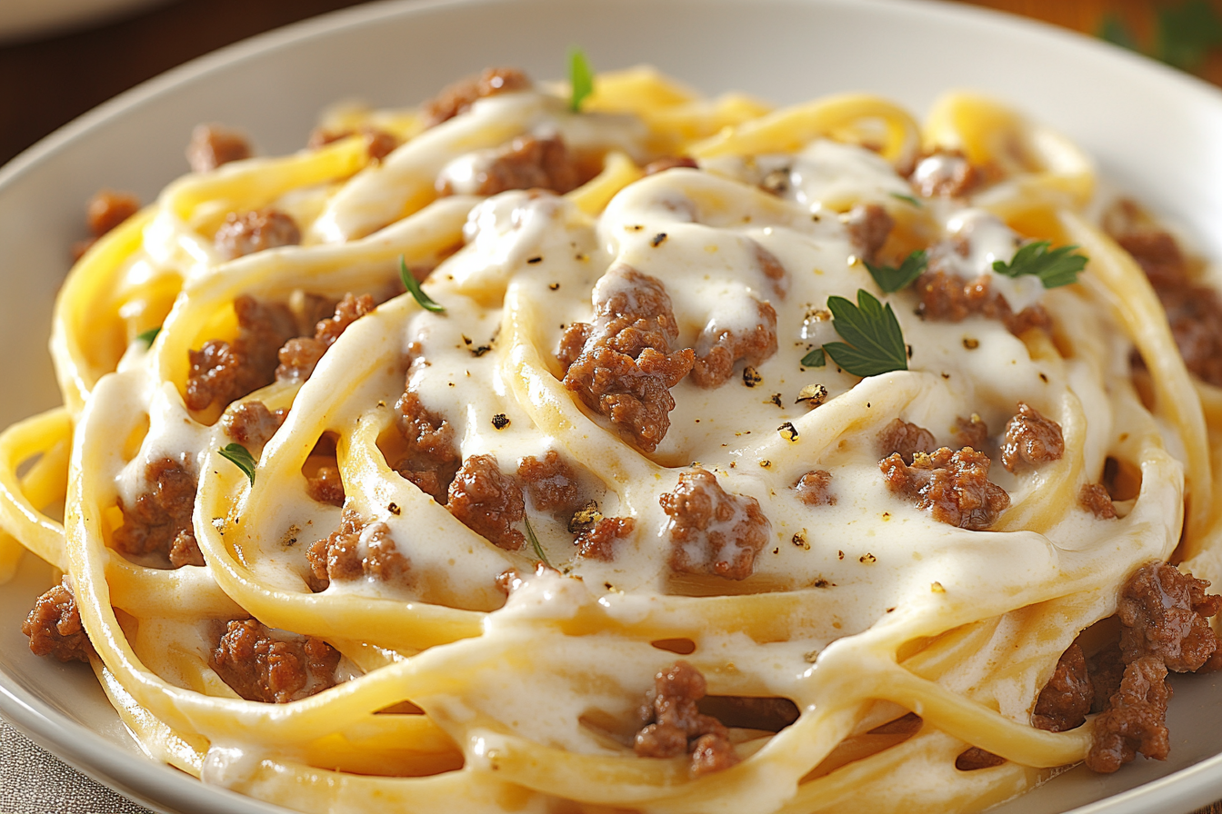Pâtes à l'Alfredo au boeuf