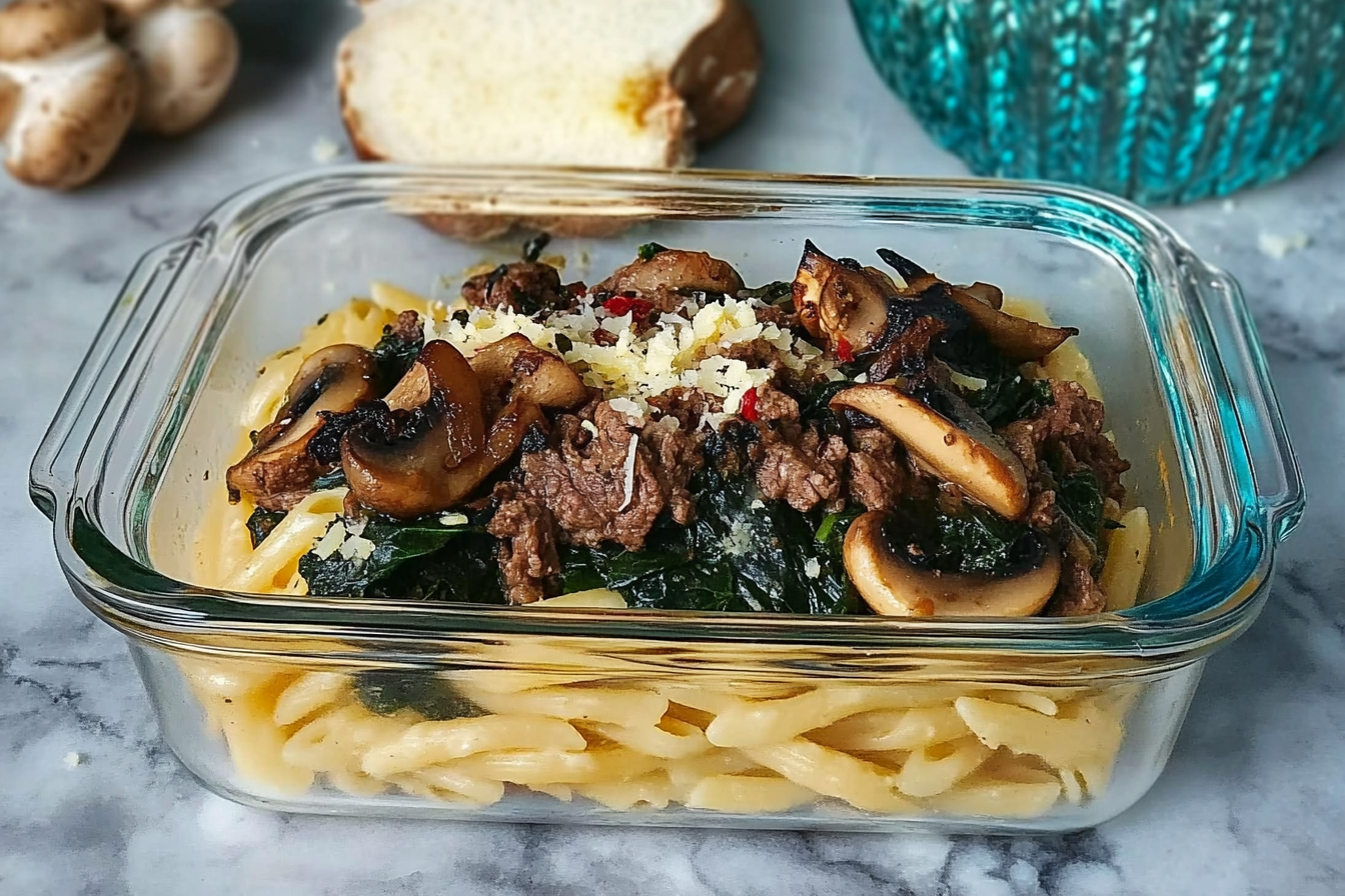 Pâtes à la viande et épinards