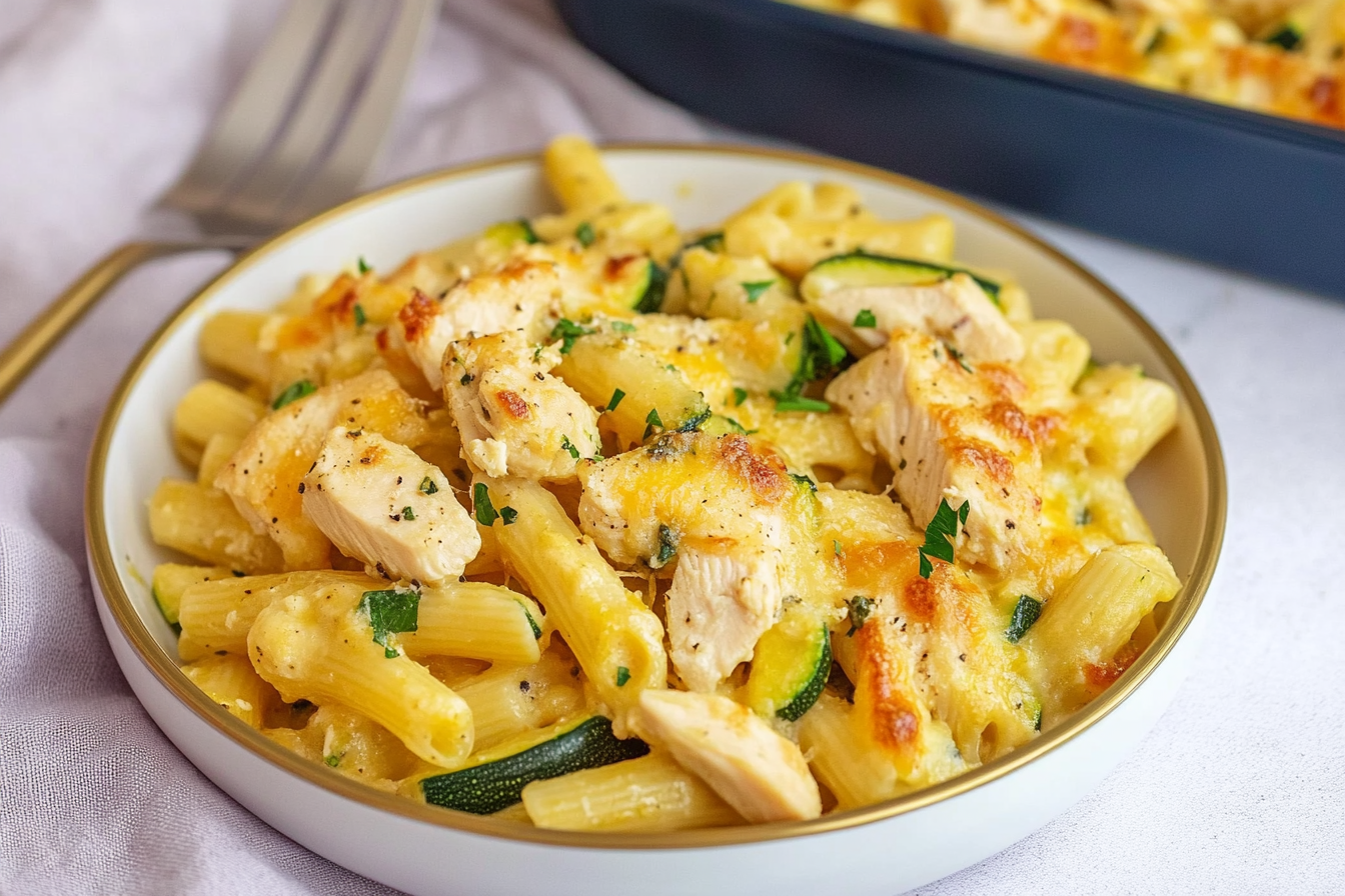 Pâtes au poulet et courgette