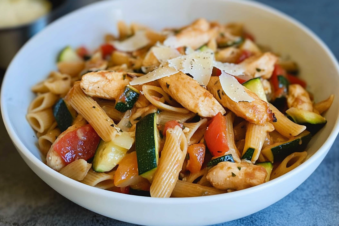 Pâtes complètes au poulet et légumes