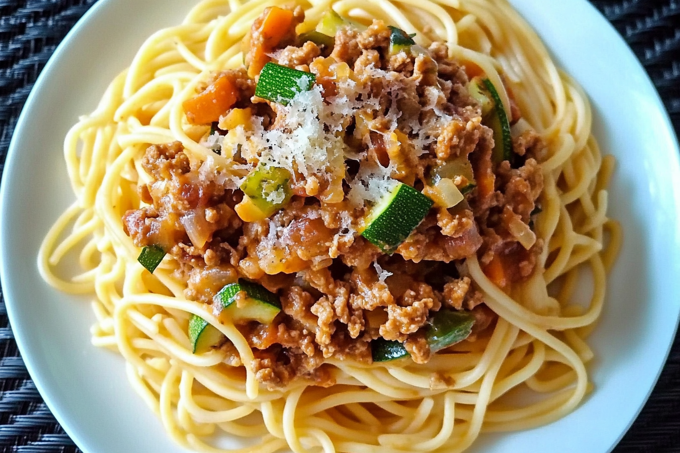 Pâtes complètes aux légumes et viande