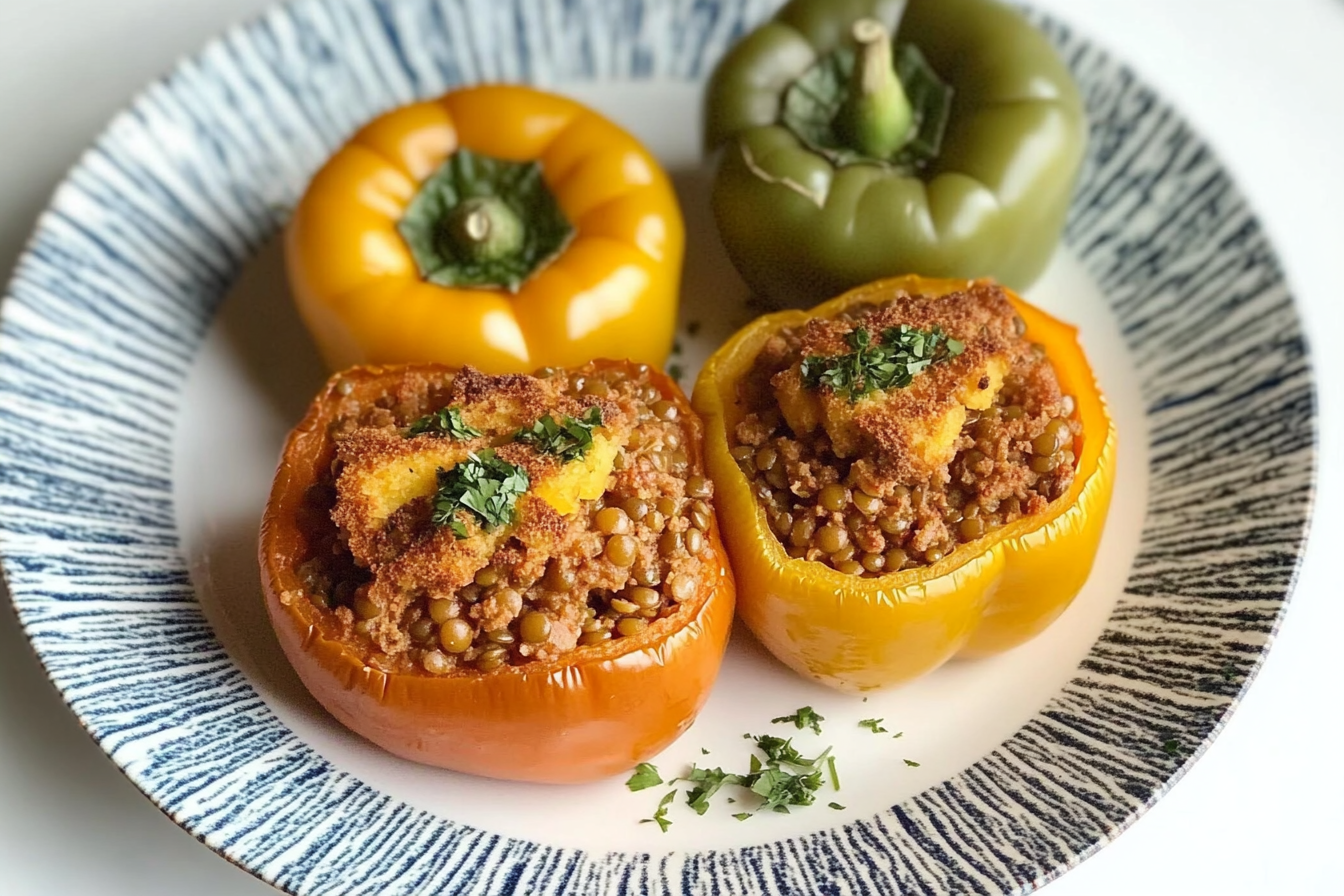 Pimientos farcis aux lentilles et viande