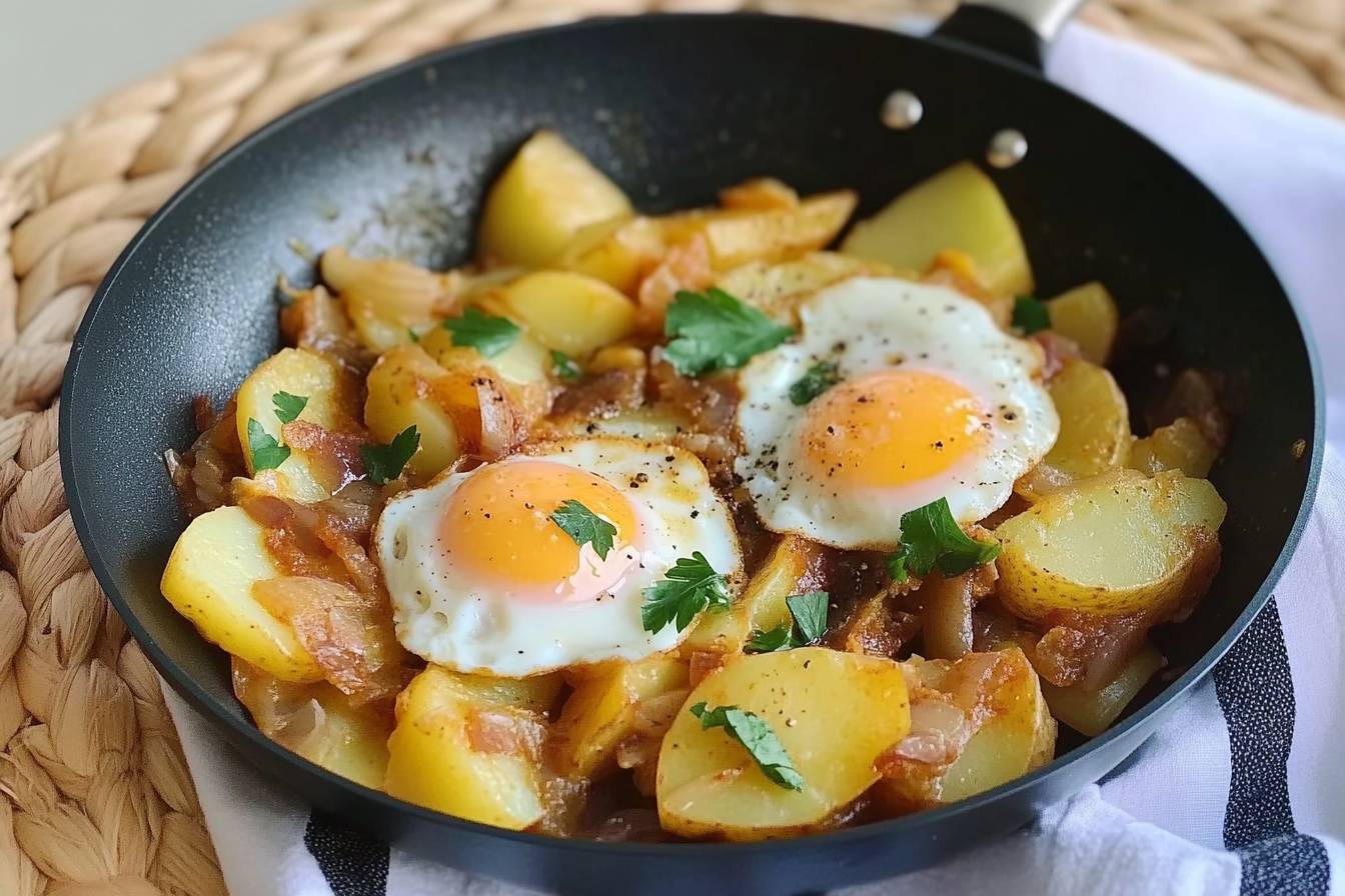 Poêlée de pommes de terre et œufs