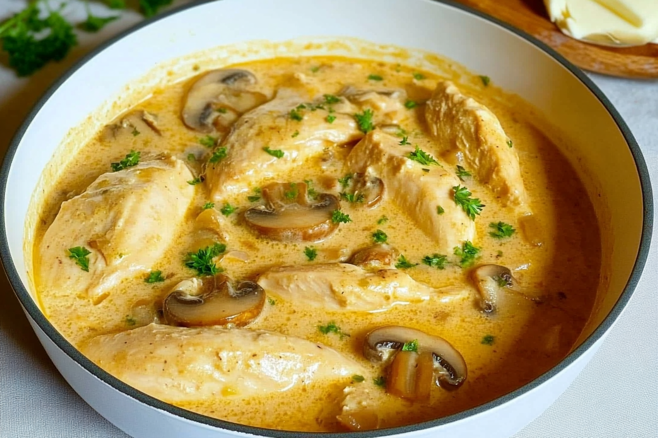 Poulet à la crème et champignons