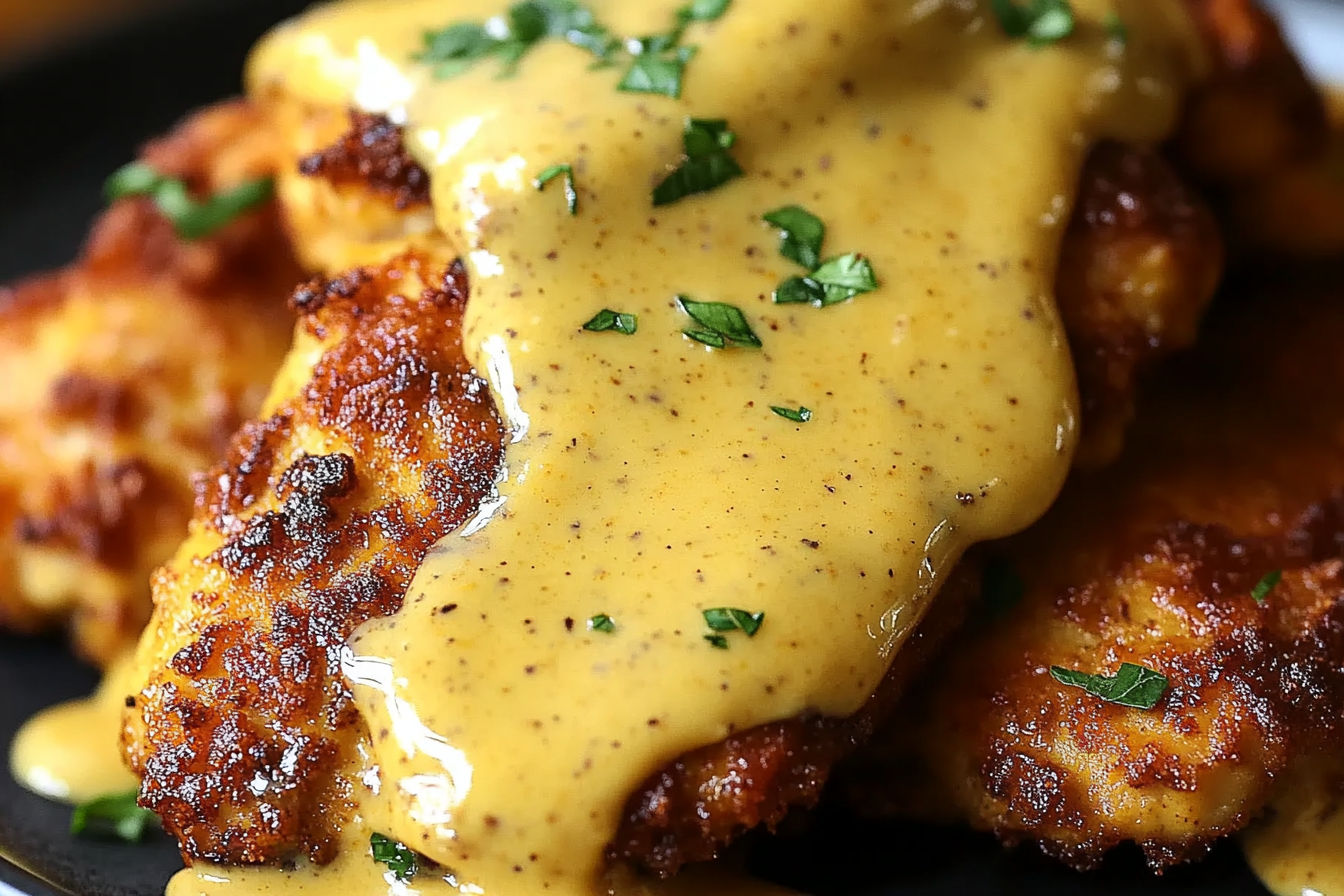 Poulet bretzel sauce moutarde cheddar