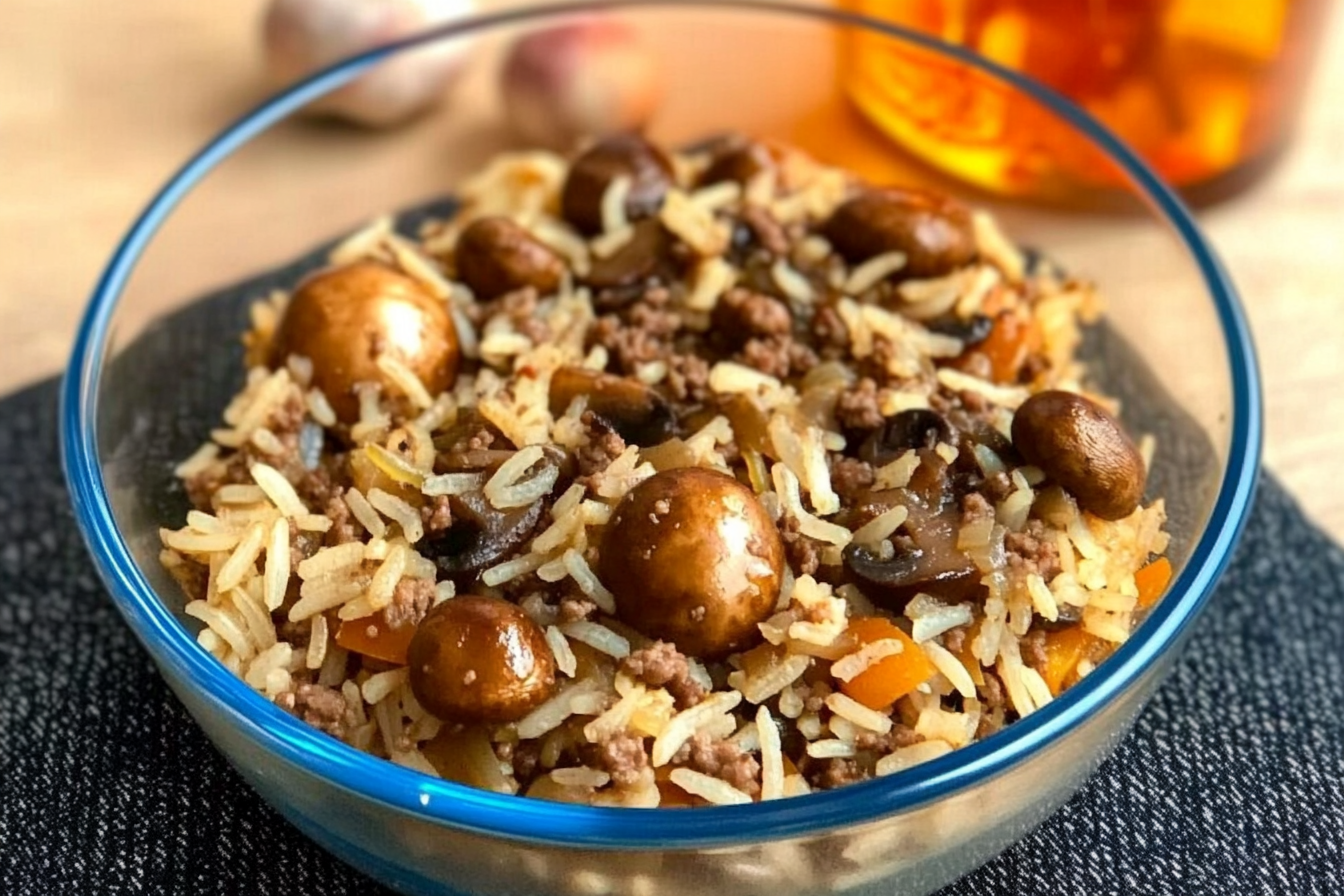 Riz aux champignons et viande hachée