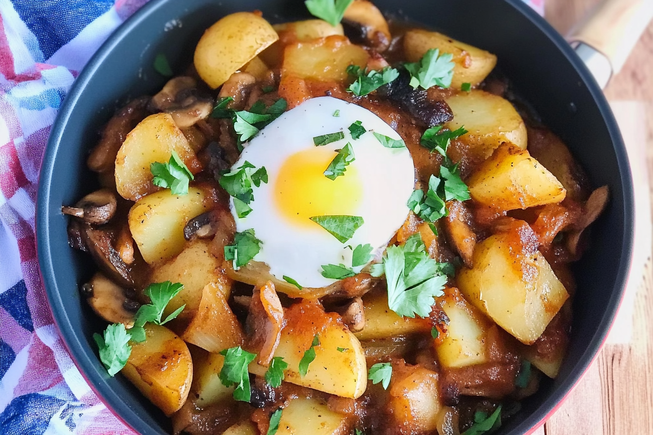 Sauté épicé de champignons et pommes de terre