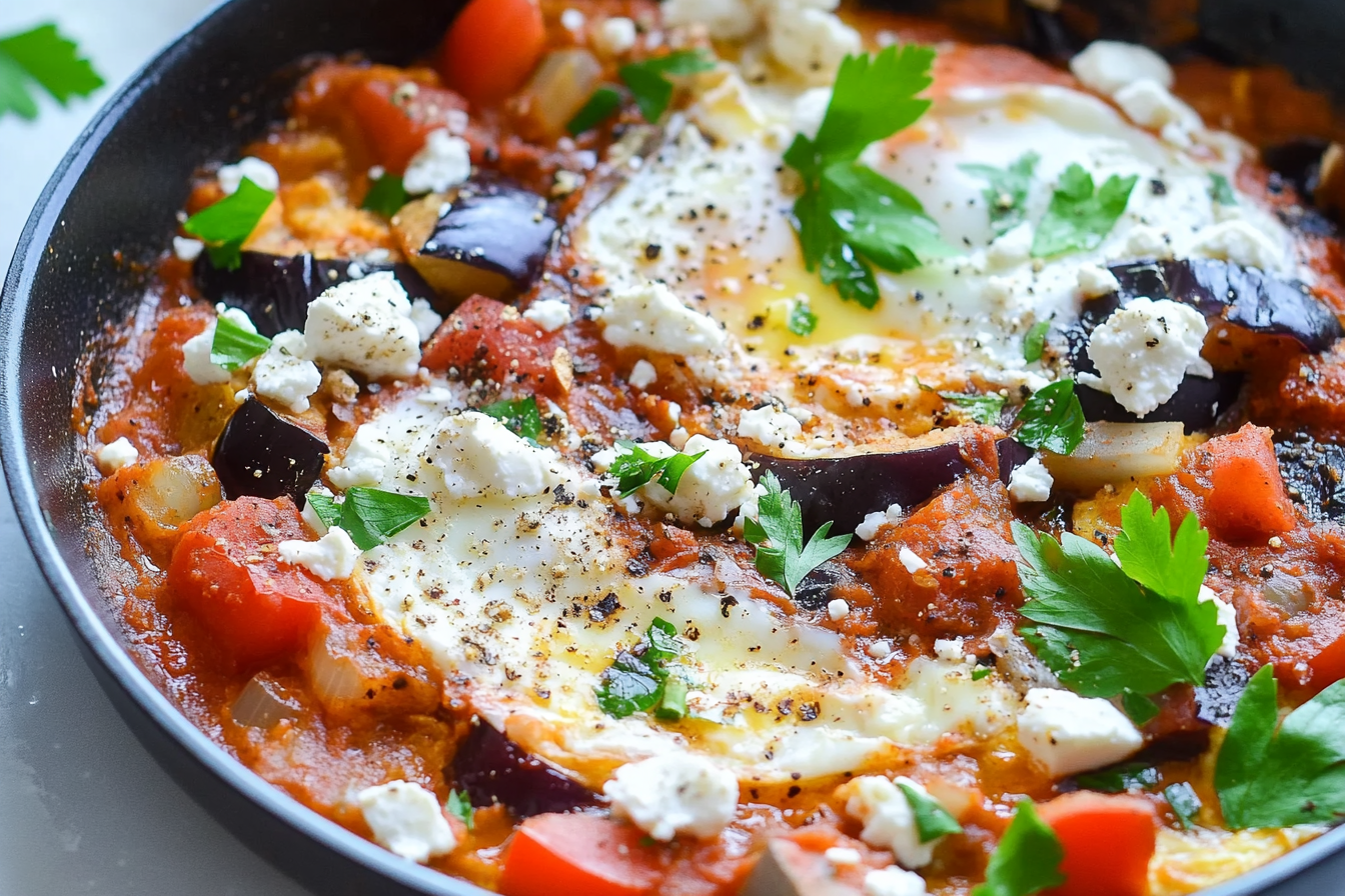 Shakshuka aux aubergines et feta