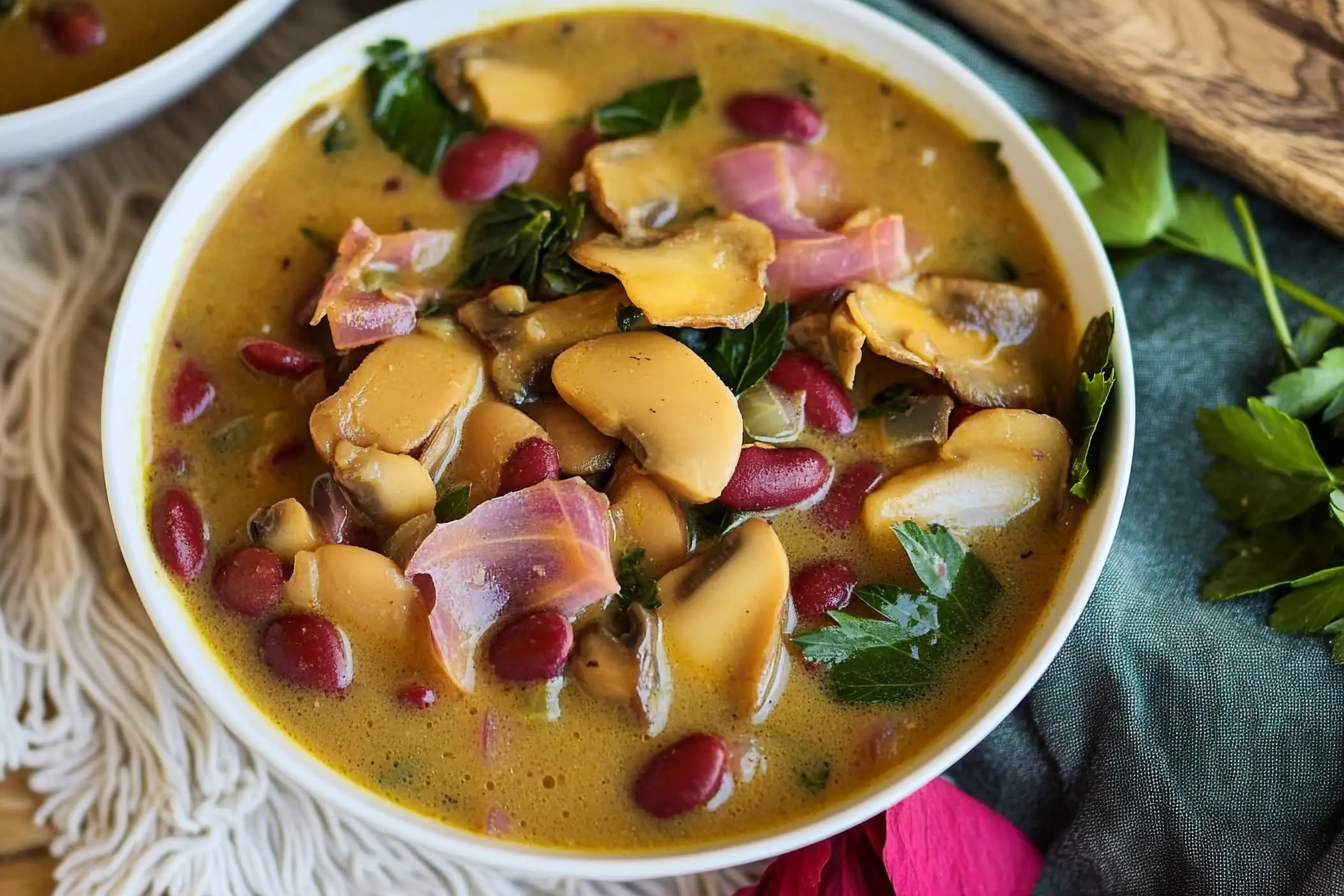 Soupe crémeuse aux champignons et haricots