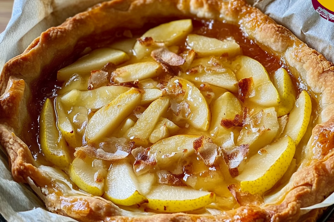Tarte aux poires, fromage et miel