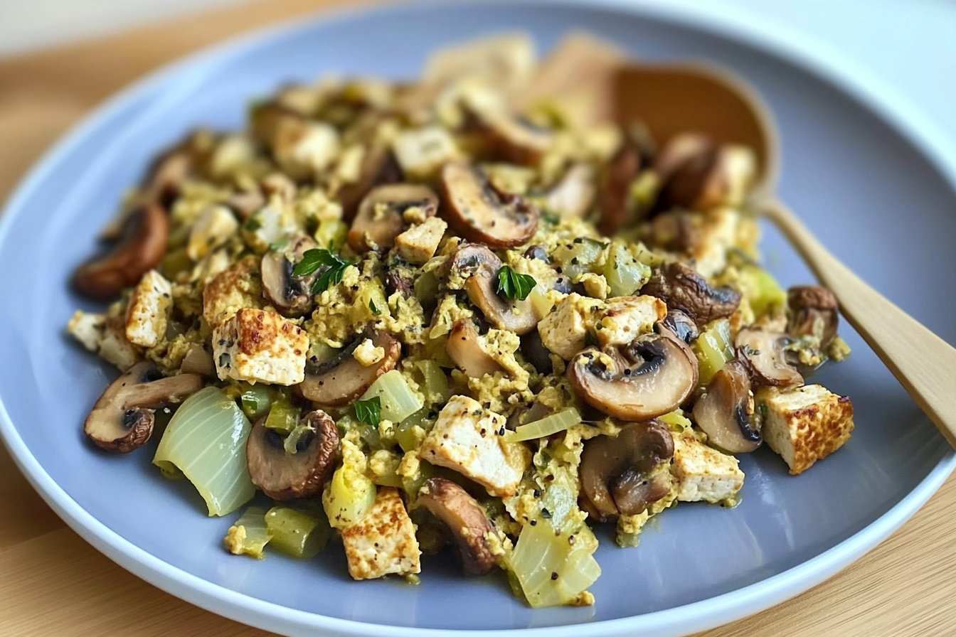 Tofu aux champignons et poireaux