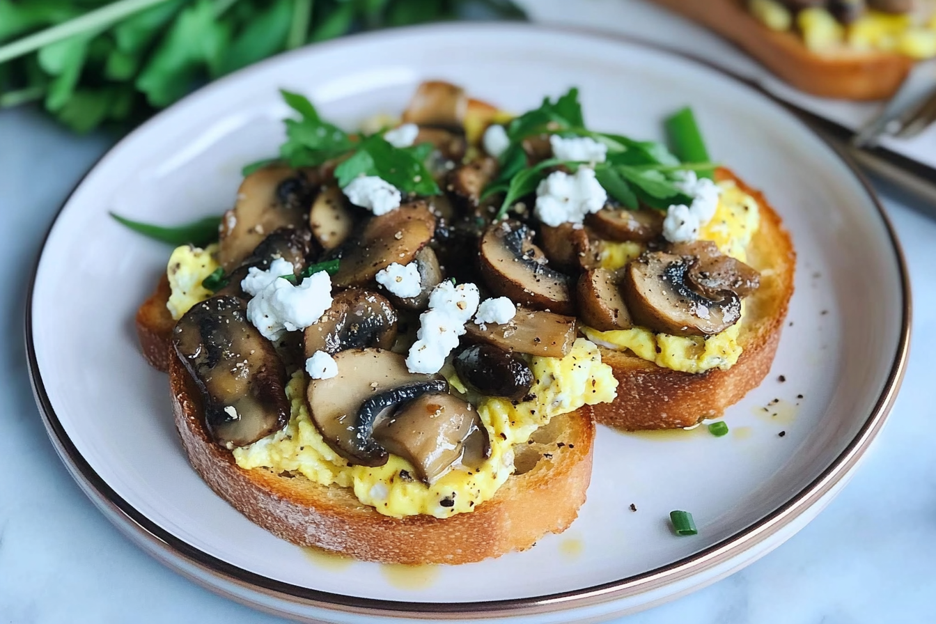 Tostada aux œufs et champignons