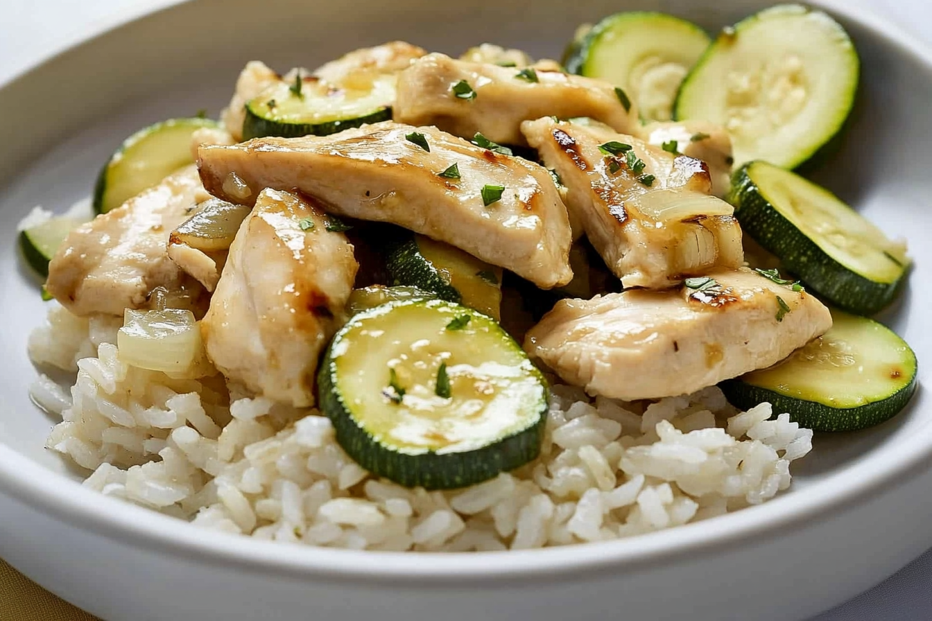 Riz sauté au poulet et courgette