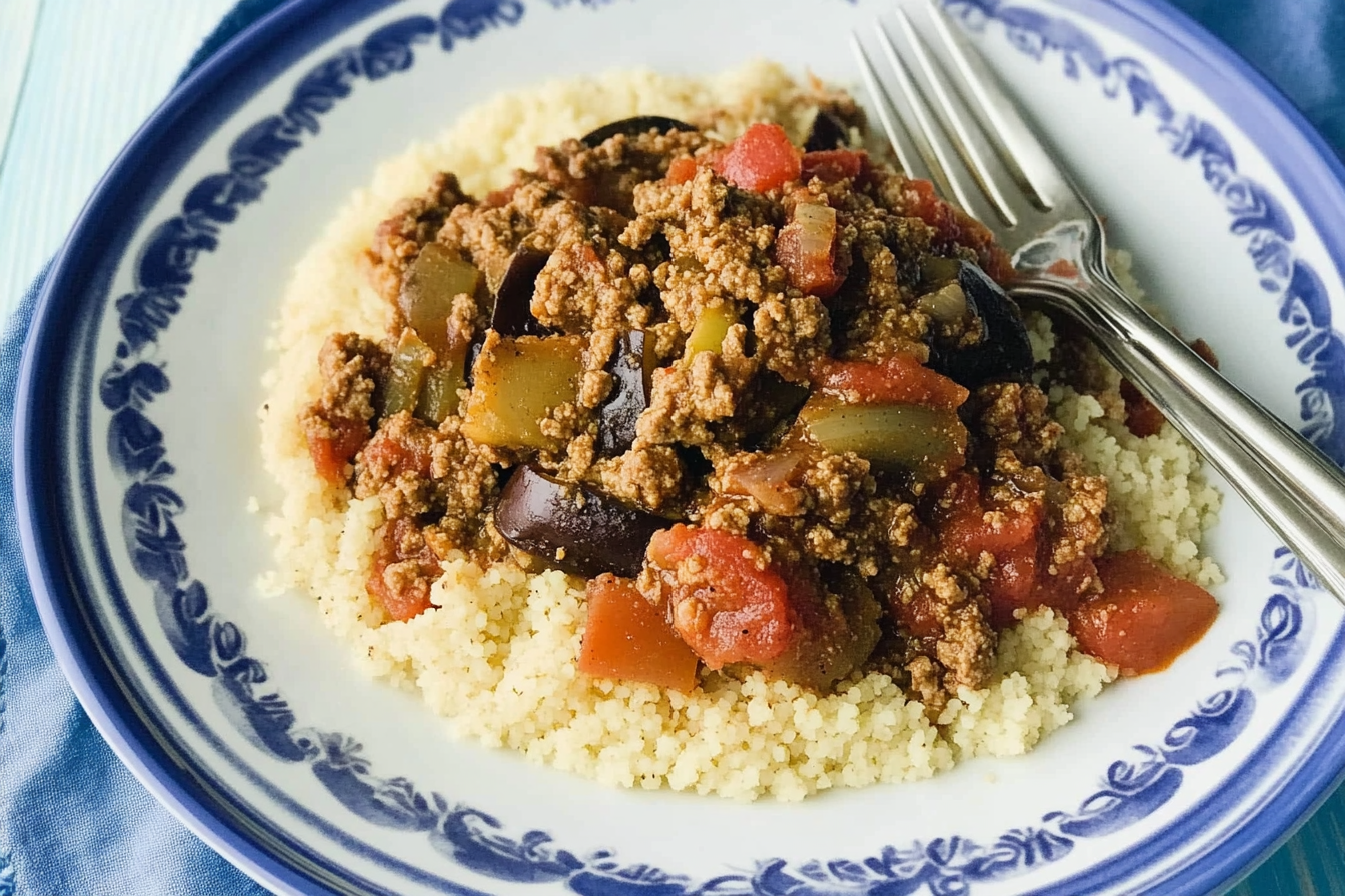 Boeuf haché, aubergines et couscous