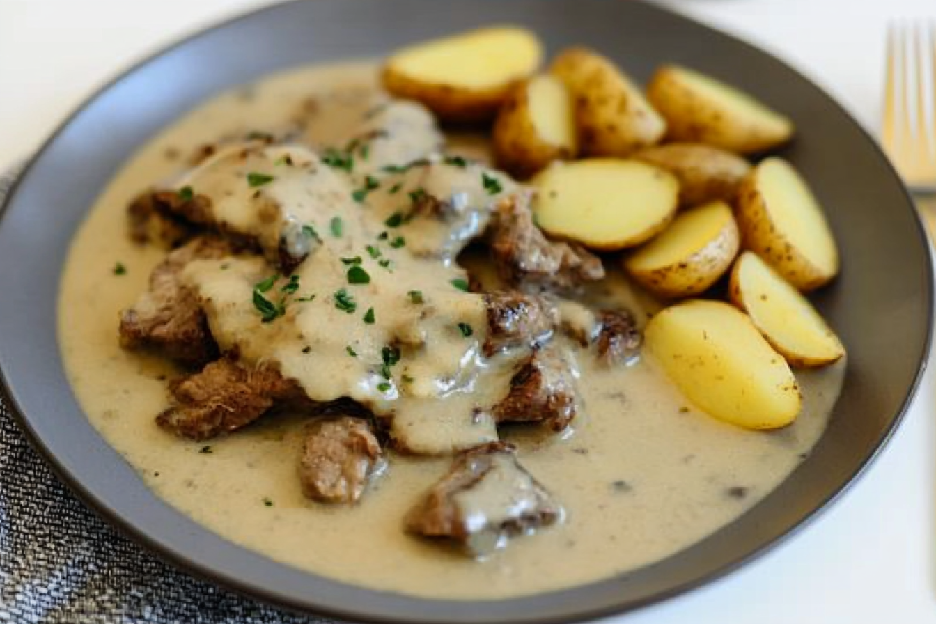 Boeuf sauce aux amandes et pommes de terre
