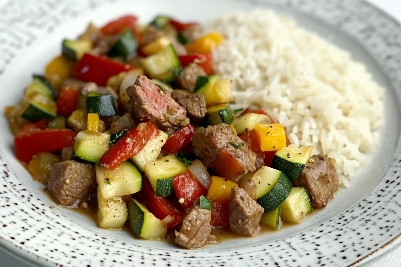 Boeuf sauté aux courgettes et poivrons