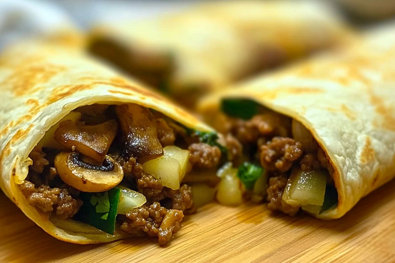Burritos viande hachée champignons