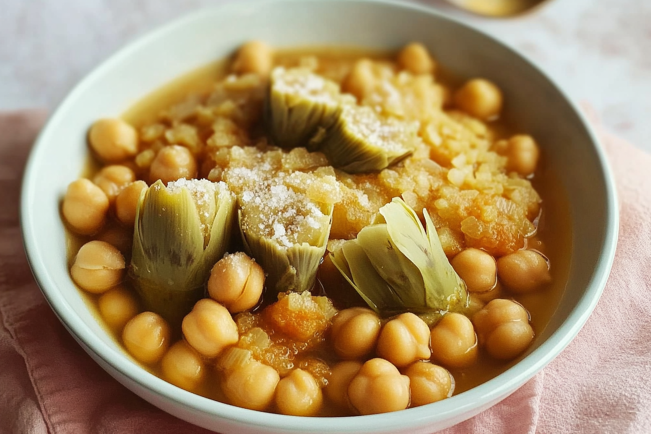 Garbanzos aux artichauts en sauce