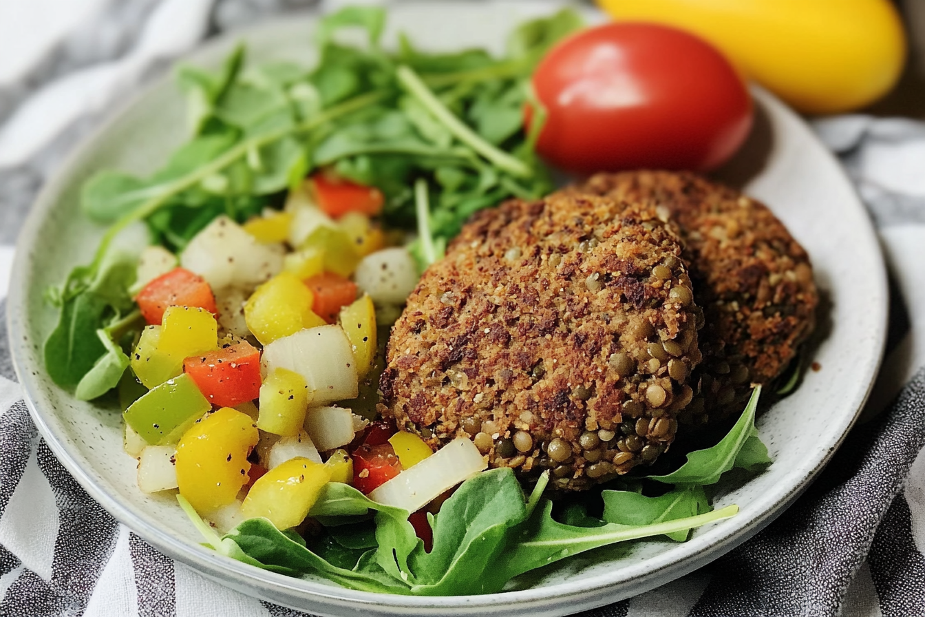 Hamburgers de lentilles et poivron