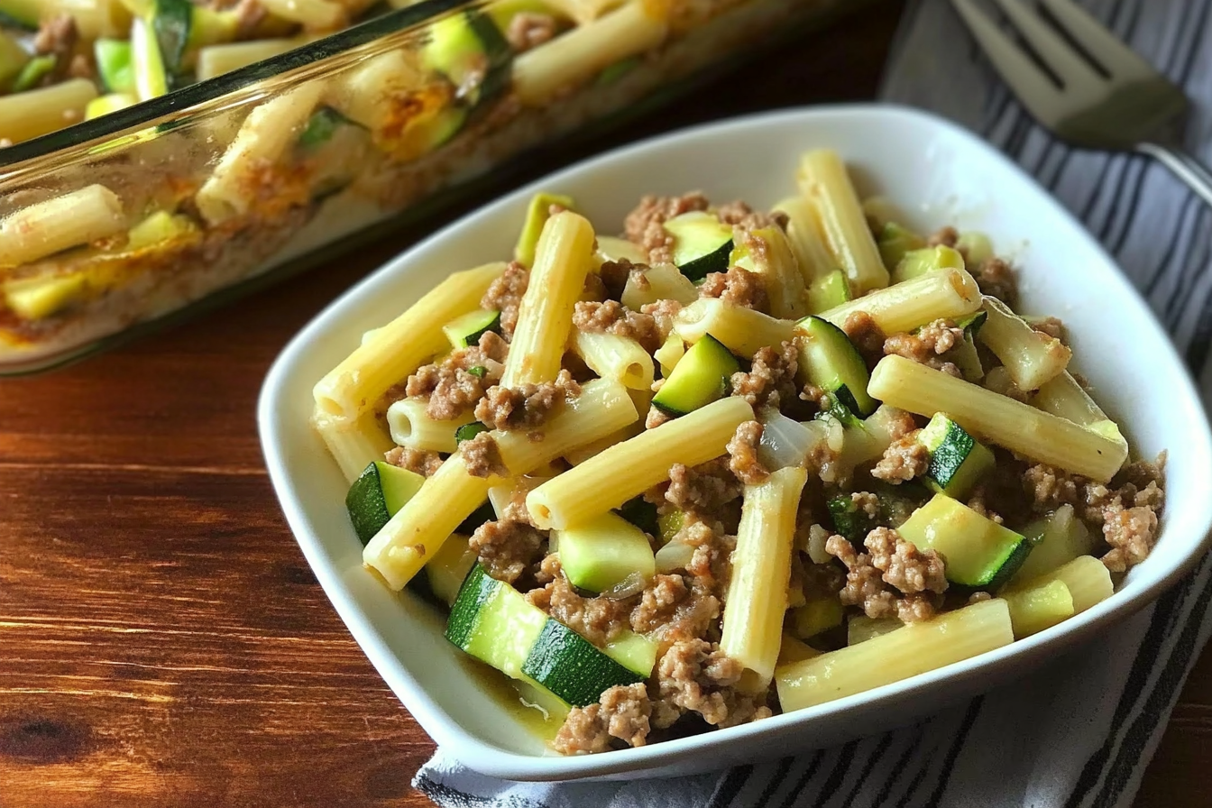Macaroni au courgette et viande