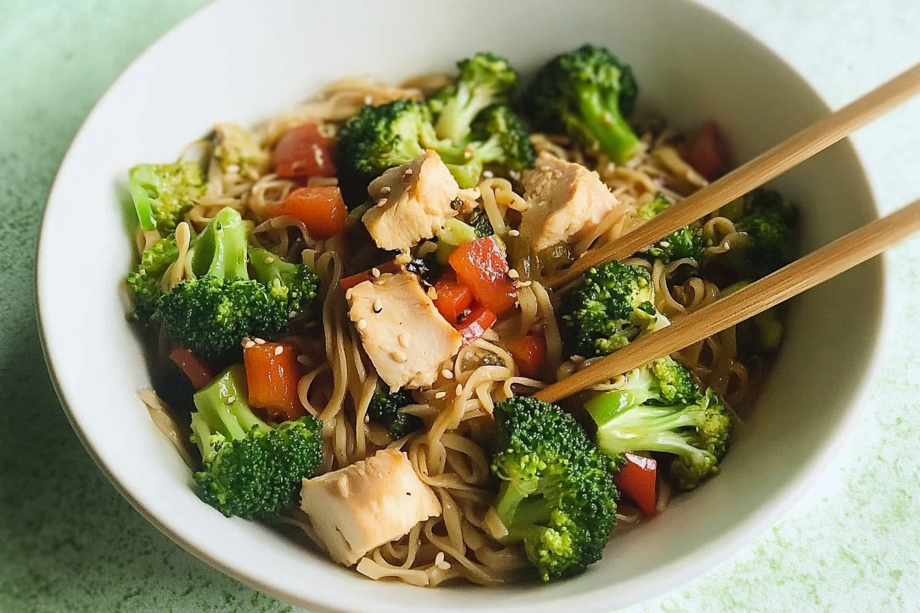 Noodles au poulet et brocoli