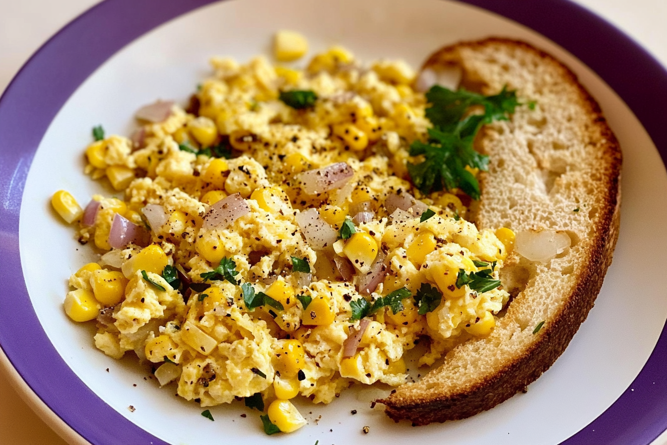 Œufs brouillés au maïs et oignons
