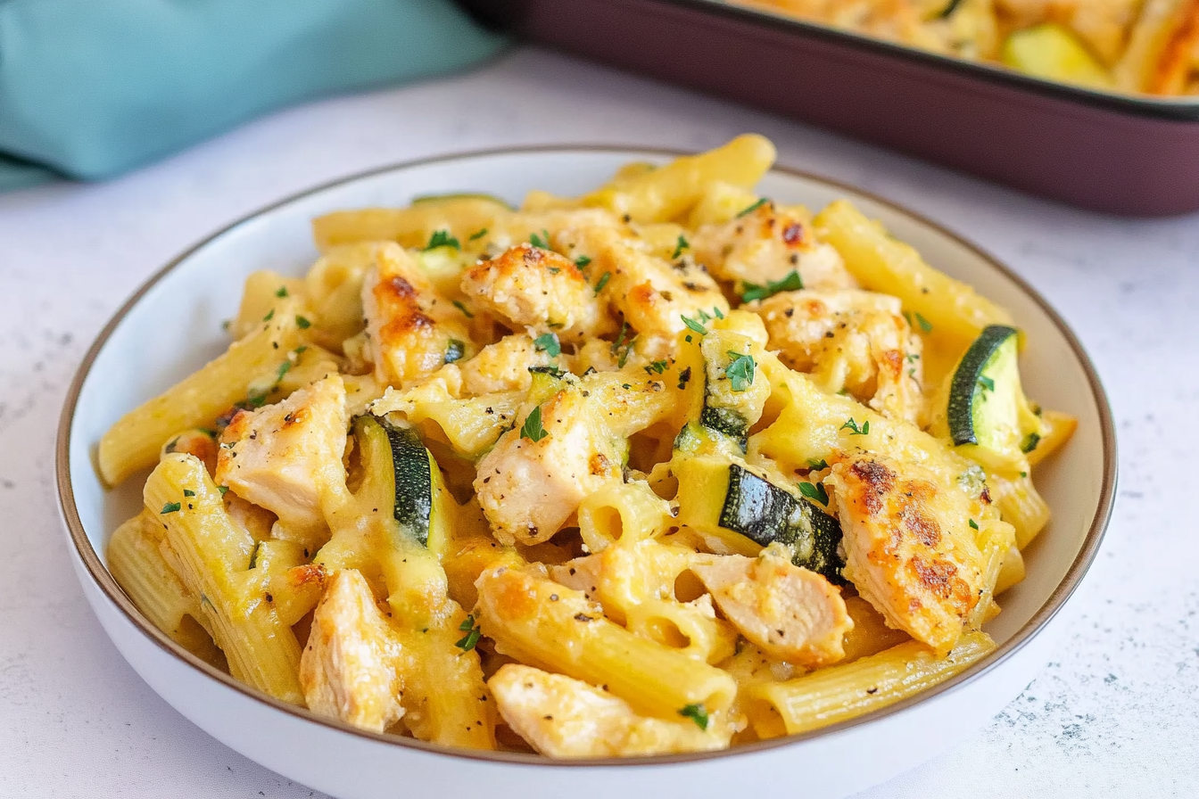 Pâtes au poulet et courgette