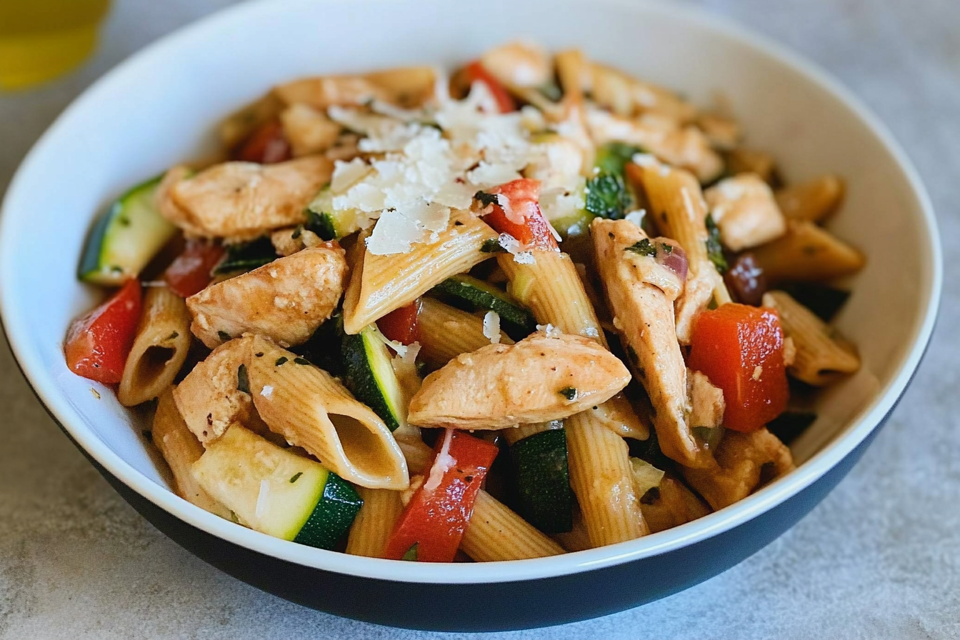 Pâtes complètes au poulet et légumes