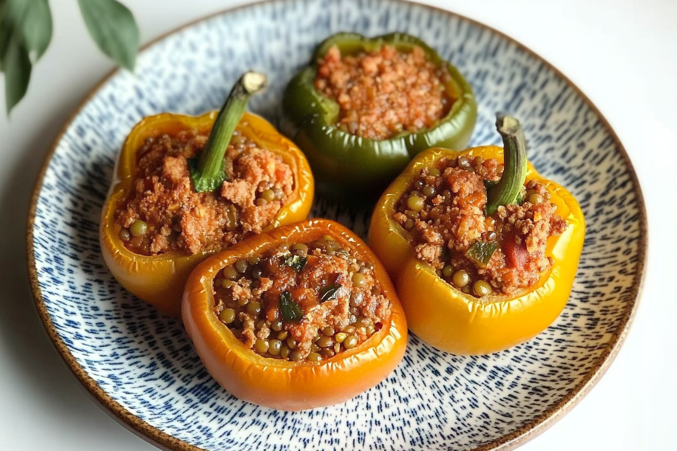 Pimientos farcis aux lentilles et viande