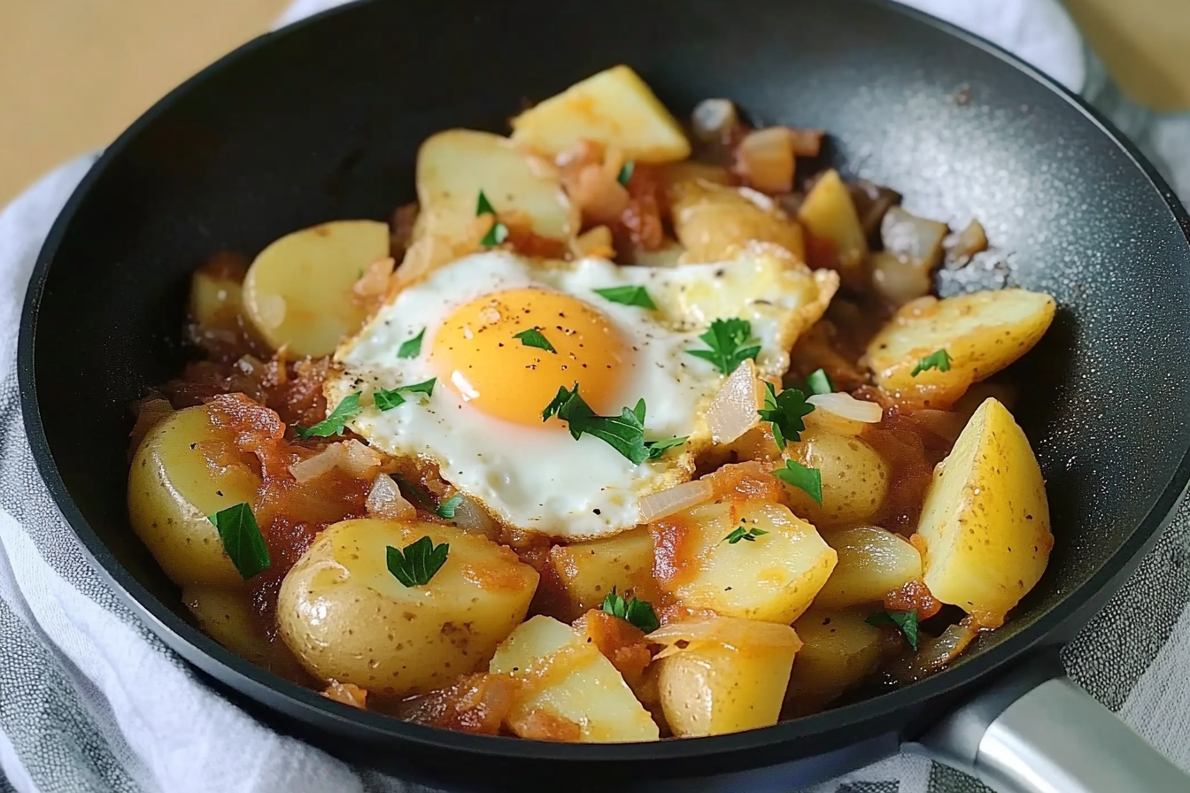 Poêlée de pommes de terre et œufs