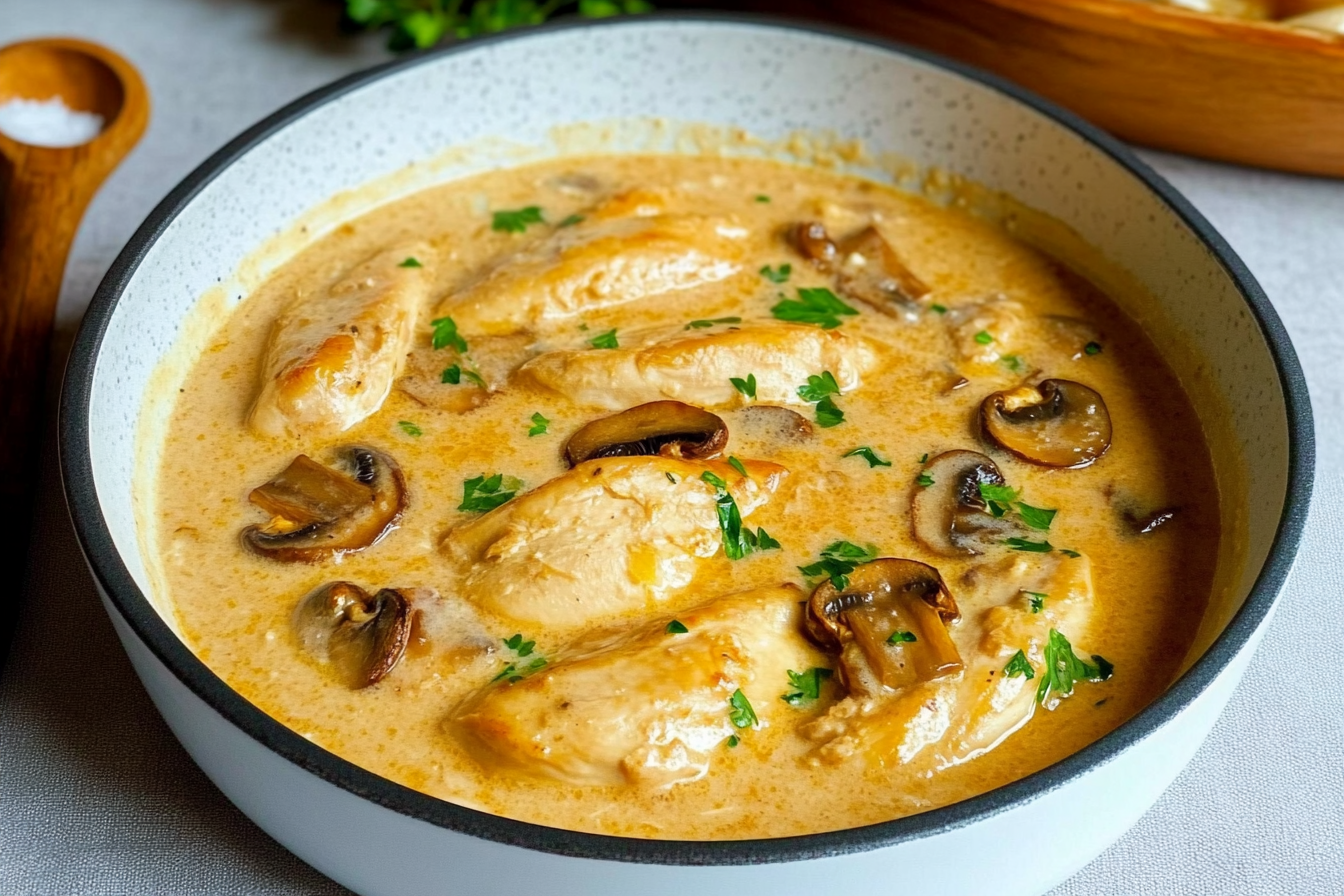 Poulet à la crème et champignons
