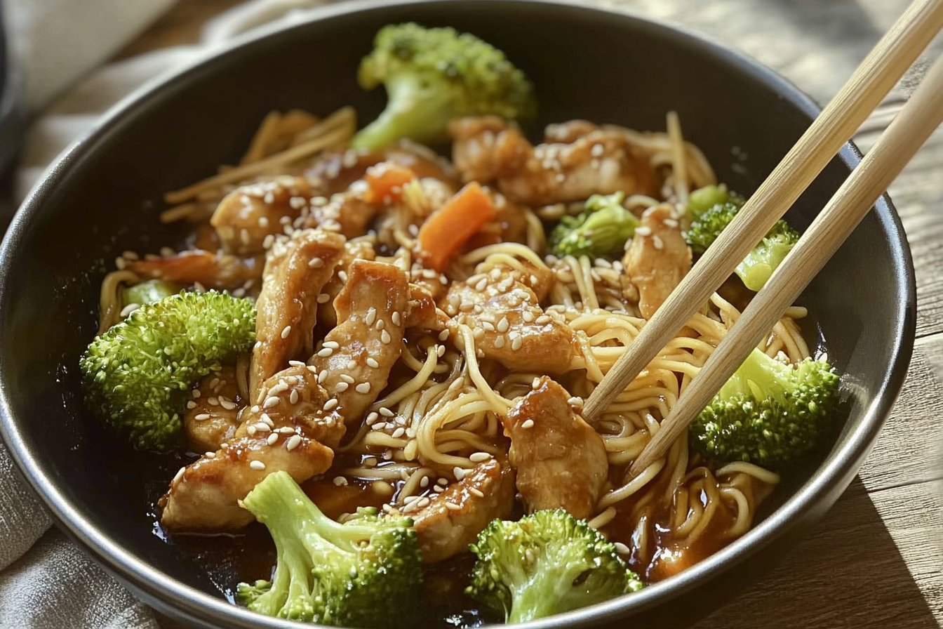 Poulet asiatique aux nouilles et brocoli