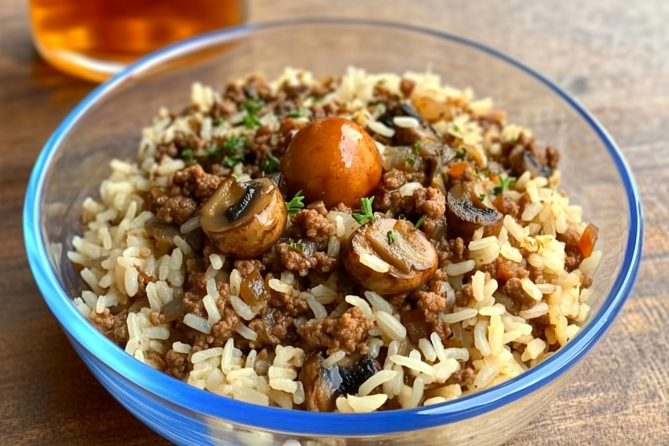Riz aux champignons et viande hachée