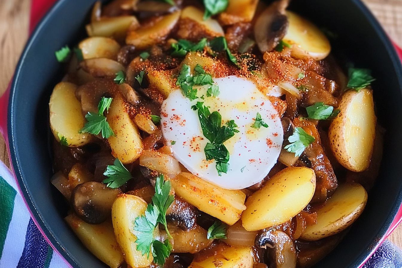 Sauté épicé de champignons et pommes de terre