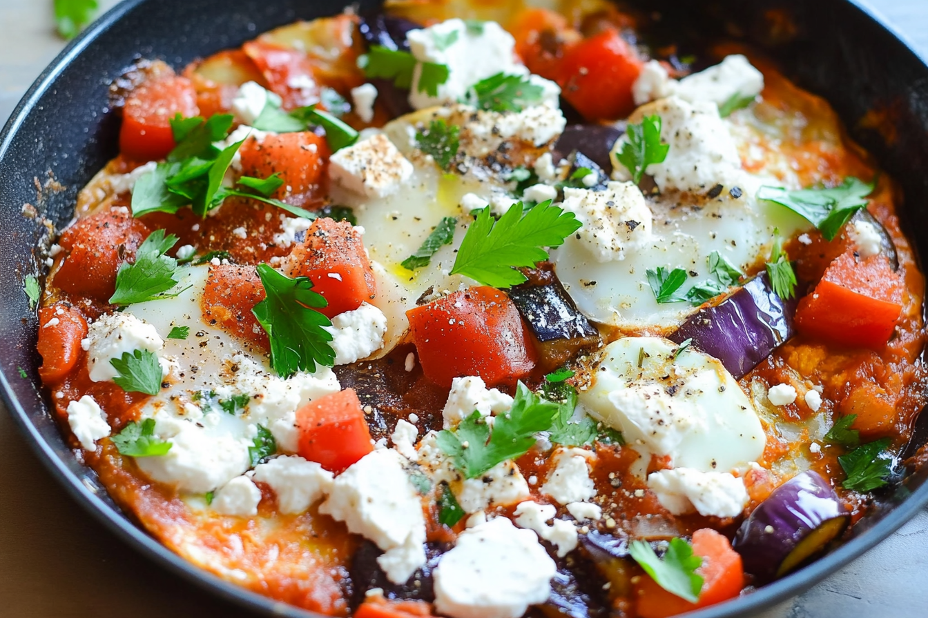 Shakshuka aux aubergines et feta