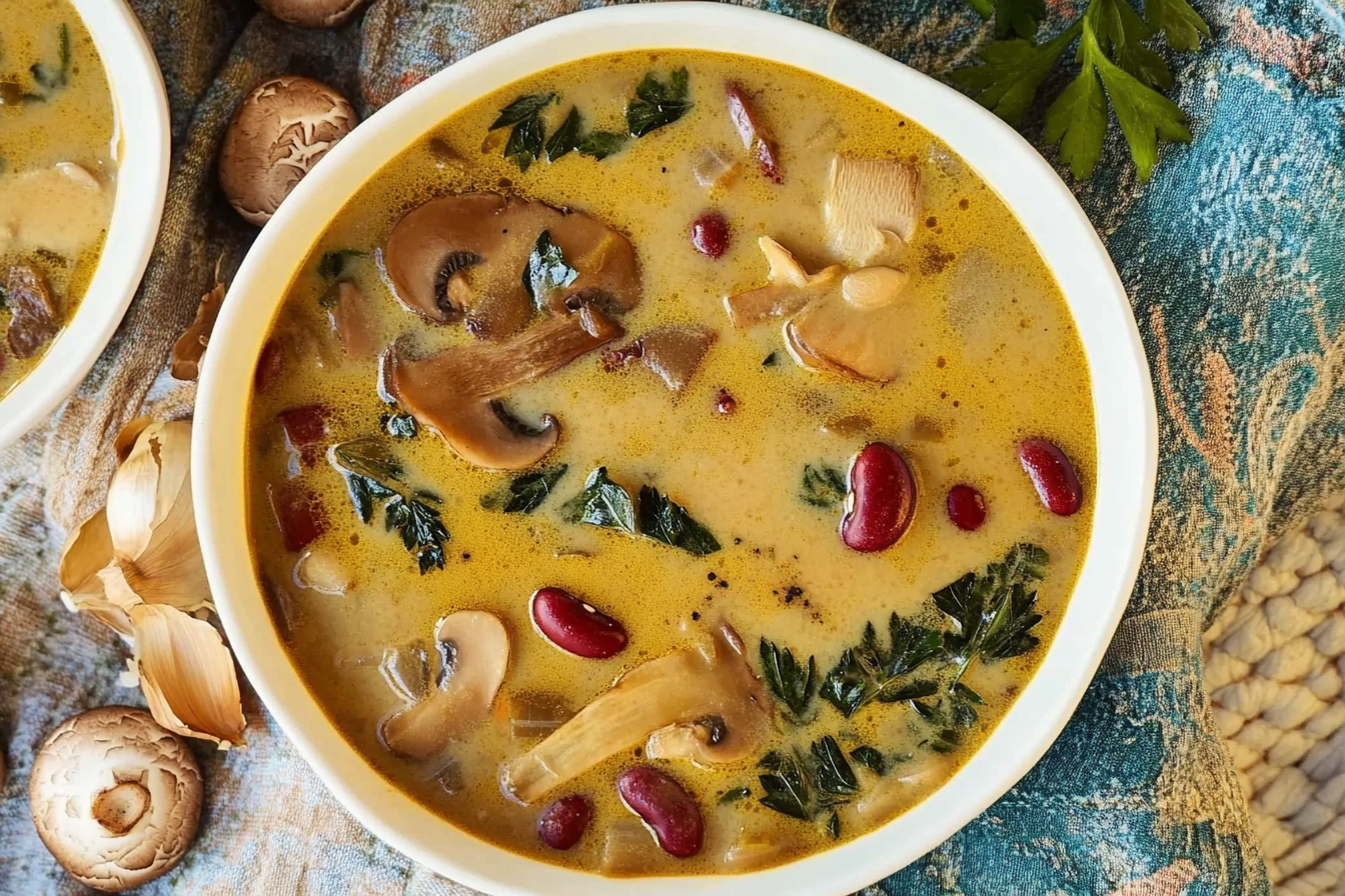 Soupe crémeuse aux champignons et haricots