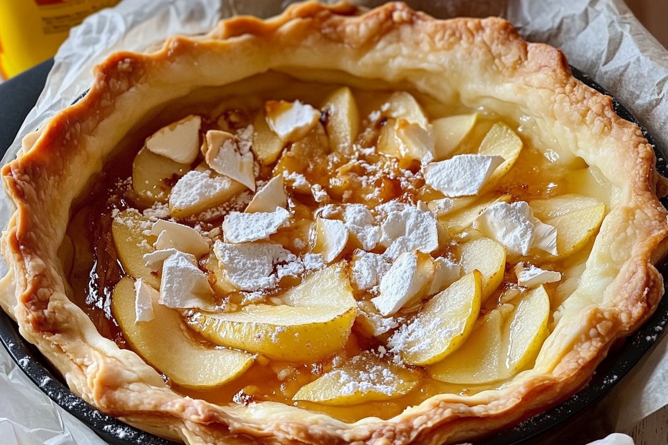 Tarte aux poires, fromage et miel