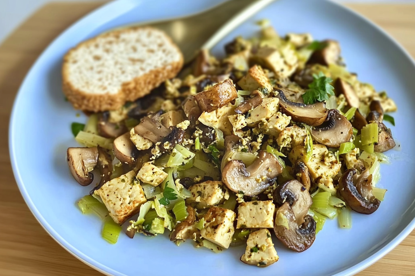 Tofu aux champignons et poireaux