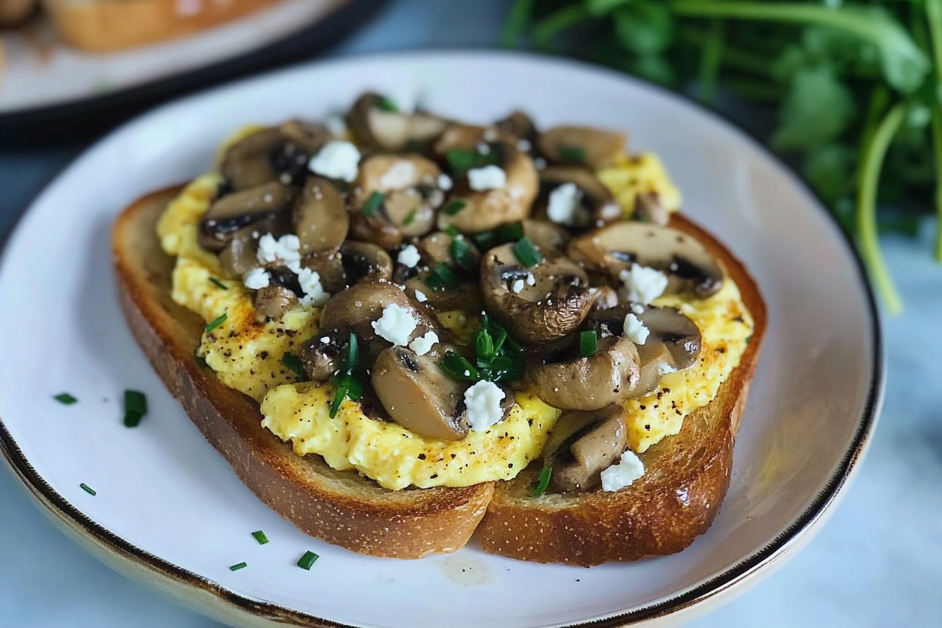 Tostada aux œufs et champignons