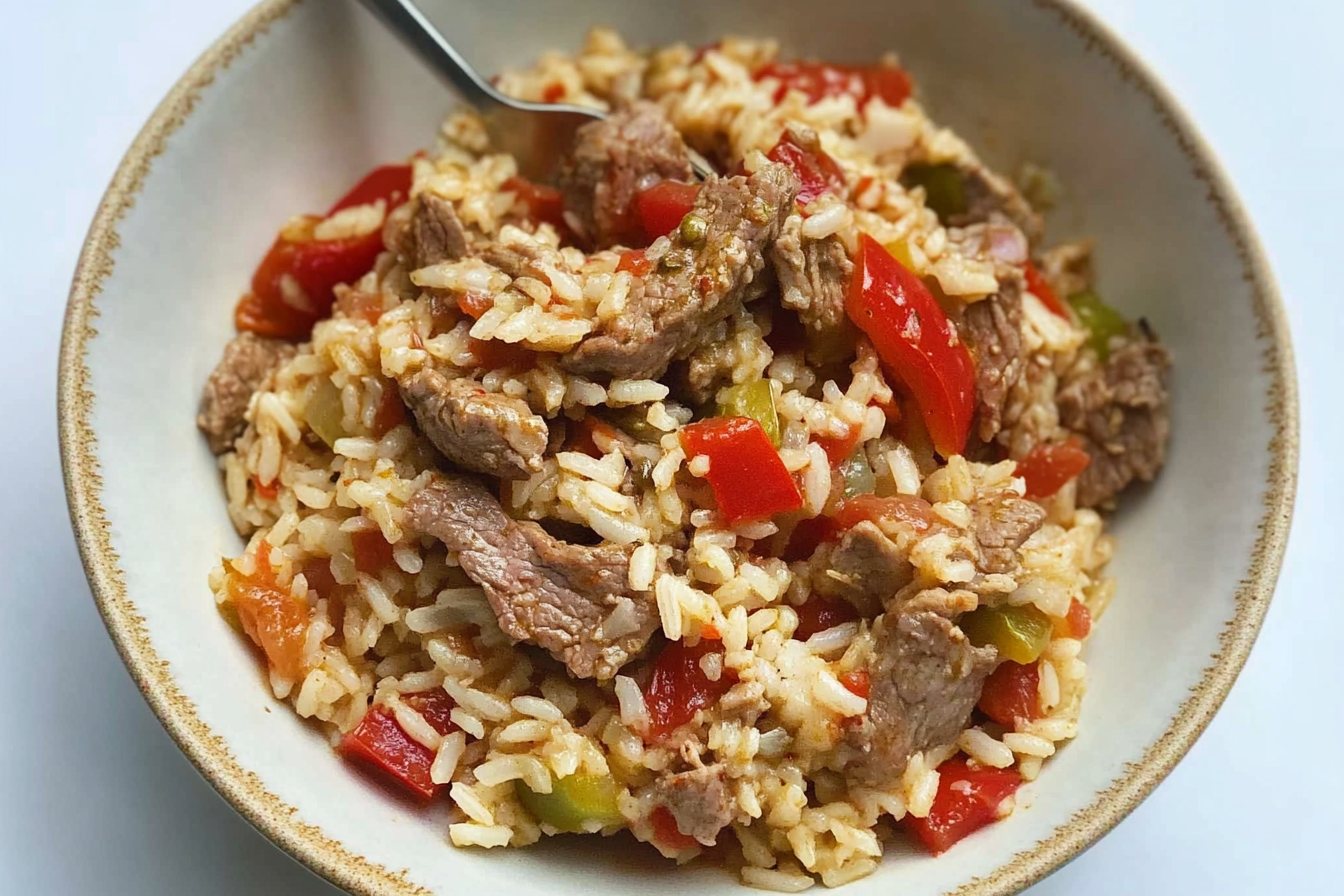 Riz avec boeuf et poivrons