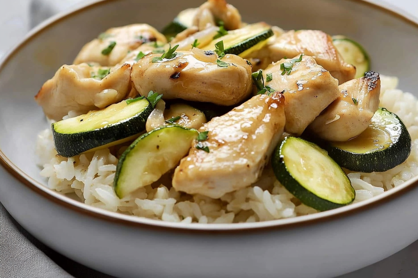 Riz sauté au poulet et courgette