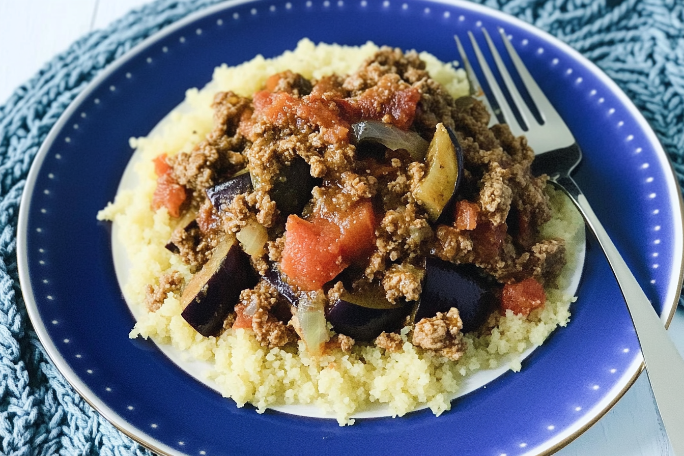 Boeuf haché, aubergines et couscous