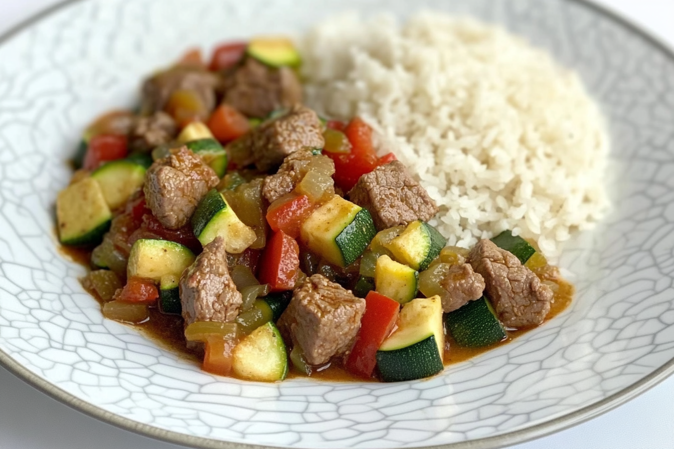 Boeuf sauté aux courgettes et poivrons